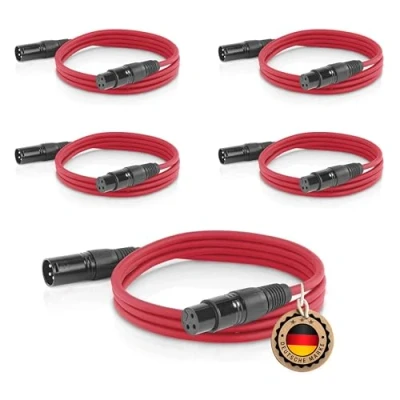 Abbildung von ETEC Professional 5x XLR Audio Kabel 10m Mikrofonkabel DMX OFC Kupfer symmetrisch rot Stecker Buchse Lichttechnik Datenübertragung Musik Sound