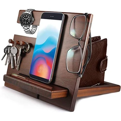 Abbildung von Geschenke für Männer,Vatertagsgeschenk Papa Nachttisch Organizer Männer Geschenk Vatertag Holz Telefon Dockingstation Geburtstagsgeschenk Ehemann