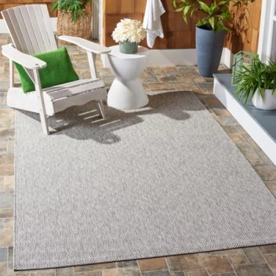 Abbildung von SAFAVIEH Zeitgenössische Teppich für Wohnzimmer, Esszimmer, Schlafzimmer Courtyard Collection, Kurzer Flor, Grau und Grau, 160 X 231 cm