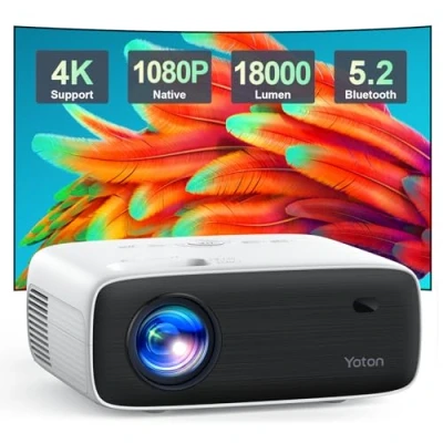 Abbildung von YOTON Beamer 4K, Full HD Natives 1080P Video Beamer, Y6 Bluetooth 18000 Lumen, Tragbare Heimkino, Outdoor Projektor mit Stativ, kompatibel iOS/Android/PC/PS5/HDMI/USB/Fire Stick