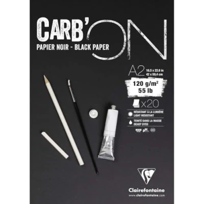 Abbildung von Clairefontaine 975041C Zeichenblock Carb&#039;On (120 g, ideal für Trockentechniken, DIN A2, 42 x 59,4 cm, geleimt, 20 Blatt) schwarz