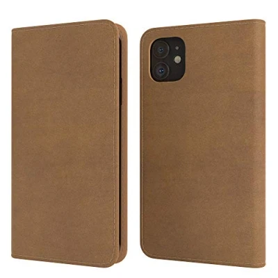 Abbildung von EAZY CASE Tasche kompatibel mit iPhone 11 Vintage Schutzhülle Standfunktion Klapphülle im Bookstyle, Handytasche Handyhülle Magnetverschluss und Kartenfach, Kunstleder, Hellbraun