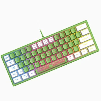 Abbildung von Mini 60% Gaming Tastatur, Membran Game Keyboard mit Halbmechanisch Tasten, Optical RGB Chroma Backlit Kompakt 62 Tasten Double Color Keycap, QWERTY Layout für PC Laptop Mac Computer Green &amp; White