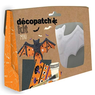 Abbildung von Décopatch KIT019O Bastel Set Pappmaché Fledermaus (ideal für Halloween und Kinder, 3,5 x 19 13,5 cm) orange, schwarz