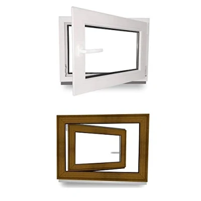 Abbildung von Kellerfenster Kunststoff Fenster innen weiß/außen golden oak BxH: 90 x 60 cm 900 600 mm DIN Rechts 2 fach Verglasung Profil