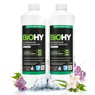 Abbildung von BiOHY Bodenreiniger für alle Wischroboter mit Frühlingsduft (2 x 1 liter) Schaumarm &amp; StreifenfreiNachhaltiges 1:200 Konzentrat Böden