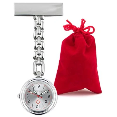 Abbildung von Lantelme Krankenpflegeuhr Schwesternuhr mit Samtbeuter aus Metall, (8086), Quarzuhr analog