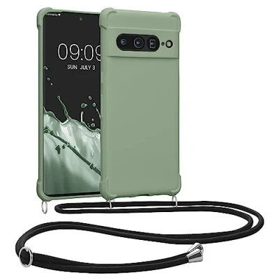 Abbildung von kwmobile Necklace Case kompatibel mit Google Pixel 7 Pro Hülle Cover Kordel zum Umhängen Silikon Schutzhülle Graugrün