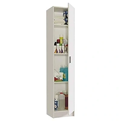 Abbildung von Mehrzweck Kleiderschrank mit einer Flügeltür drei höhenverstellbaren Einlegeböden, Farbe Weiß, Maße 37 x 180 cm
