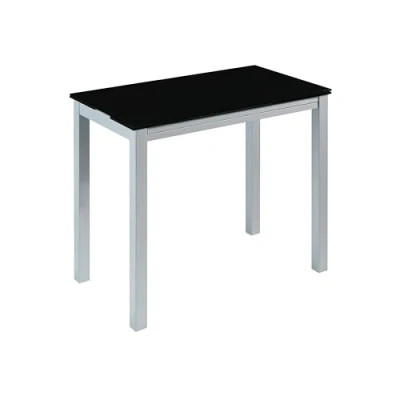 Abbildung von MOMMA HOME Ausziehbarer Küchentisch, Modell London, Schwarz/Silber, Material Hartglas/Metall, Maße 95 x 55/95 76 cm