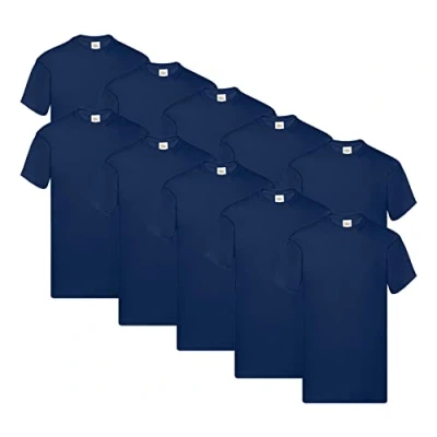 Abbildung von Fruit of the Loom Original T Shirt, Farbe:10x Navy + 1 HL Kauf Notizblock, Größe:L