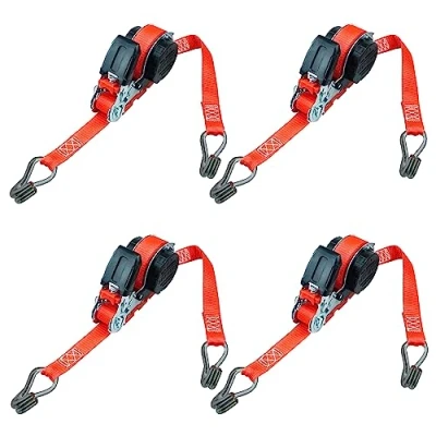 Abbildung von PETEX 4X Automatik Ratschenspanngurt, selbstaufrollend, 1 teilig, 5 m x 25 mm, 350/700 daN, bis 700 kg, rot, Doppelspitzhaken
