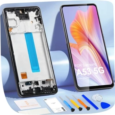 Abbildung von für Samsung Galaxy A53 5G LCD Display Bildschirm Ersatz Touchscreen SM A536B A536W A536U Digitalisierer Glas Sensor Montage mit Rahmen (Schwarz)