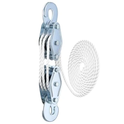 Abbildung von QWORK® Flaschenzug mit 8 Umlenkrollen Maximale Kapazität: 400 kg, Max. Hubhöhe: 1,8 m