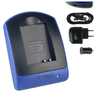 Abbildung von Ladegerät (USB, KFZ, Netz) für Nikon EN EL24 / 1 J5, 1J5 DL18 50, DL24 85