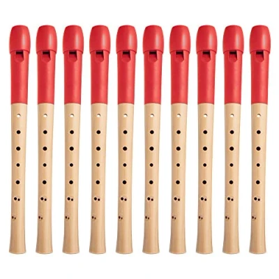 Abbildung von Classic Cantabile Pivella C Sopran Blockflöte 10 Flöten aus Ahornholz mit Kopf Kunststoff Barocke Griffweise Inkl. Etui, Grifftabelle, Wischerstab und Korkfett Rot