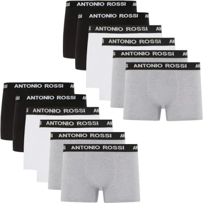 Abbildung von ANTONIO ROSSI (12er Pack) Herren Boxer Hipster Boxershorts Multipack mit elastischem Bund, Schwarz, Grau, Weiß, XL