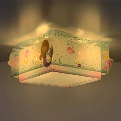 Abbildung von Dalber Deckenleuchte für Kinder Mermaids Meerjungfrauen, Deckenlampe Kinderzimmer, Türkis