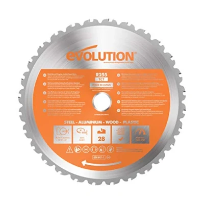 Abbildung von Evolution Power Tools R255TCT 28T (Rage) Mehrzweck Sägeblatt mit Wolframkarbidbeschichtung, Holz, Silber, 255mm