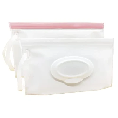 Abbildung von ULVBABI 2 Stück tragbarer Feuchttücher Beutelspender, wiederverwendbare Baby Windelentsorgungsbeutel, nachfüllbar, persönlicher Reise Clutch Spenderhalter (milchweiß)