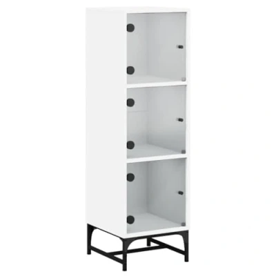 Abbildung von vidaXL Highboard mit Glastüren, Hochschrank 3 Fächern, Beistellschrank für Wohnzimmer, Kommode Sideboard, Modern, Weiß Holzwerkstoff