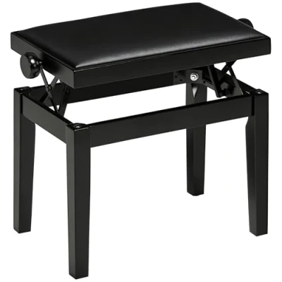 Abbildung von HOMCOM Klavierbank Höhenverstellbare mit Lederkissen (Pianobank, 1 St., Kunstleder Gummiholz), Schwarz 63 x 33 45 56 cm