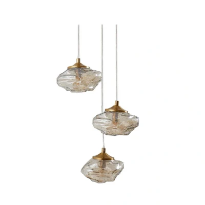 Abbildung von Lindby Hängelampe Piatra, Ø25cm, 3 flg, cognac/messing, Glas