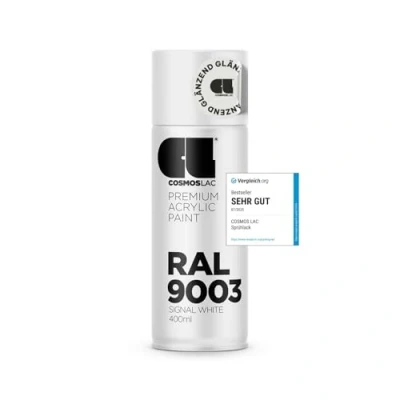 Abbildung von COSMOS LAC Acryllack signal weiß Sprühdose in vielen RAL Farbtönen 400ml Spraydose perfekt für DIY, Upcycling und andere Lackierarbeiten geeignet (RAL 9003 Signalweiß)