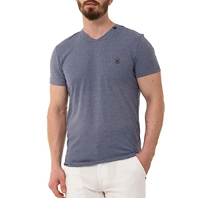 Abbildung von Cipo &amp; Baxx Herren T Shirt V Neck Kurzarm Basic Baumwolle Ausschnitt CT773 Blau L