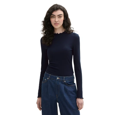 Abbildung von TOM Tailor Denim MIT Struktur Langarmshirt, Damen, Größe: XXL, Sky captain blue