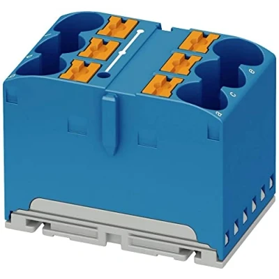 Abbildung von PHOENIX CONTACT PTFIX 6X10/S BU Verteilerblock, 37mm Breite, 20 6 AWG, 450V Nennspannung, 57A Nennstrom, Anschlüsse, 0.5 mm² 16 Querschnitt, Blau, 10 Stück