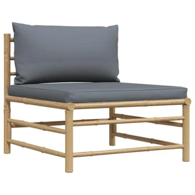 Abbildung von vidaXL Garten Mittelsofa mit Dunkelgrauen Kissen Sofa Lounge Gartensofa Einzelsofa Gartenmöbel Loungesofa Innen Außen Bambus 65x70x60cm