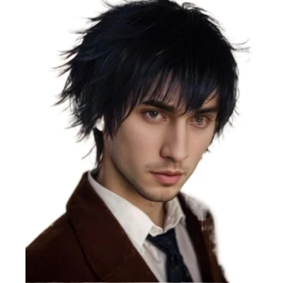 Abbildung von Prettyland C539 Kurze Perücke Schwarz Gestuft Pixie Fransig Halloween Alltag für Damen Herren Wig