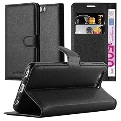 Abbildung von Cadorabo Hülle kompatibel mit Huawei P10 Plus Handyhülle aus Premium Kunst Leder Flip Klappbare Stoßfeste Magnetische [Standfunktion] [Kartenfächern] Cover für Tasche in Schwarz