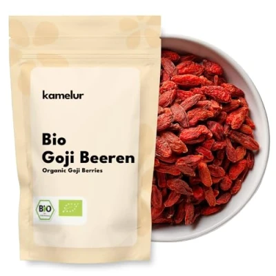 Abbildung von Kamelur 1kg getrocknete BIO Goji Beeren ohne Zusätze Sonnengetrocknete aus zertifiziert biologischem Anbau ungezuckert und ungeschwefelt als Snack oder Zugabe für ein leckeres Müsli