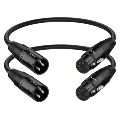 Abbildung von J&amp;D XLR Stecker 3 Polig auf Buchse 5 Poliges Kabel, 2er Pack DMX 512 Turnaround Bühne Kabel Poliger Polige Buchse, 30 cm