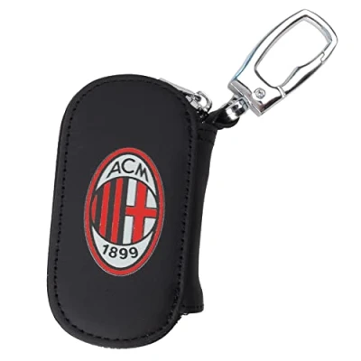 Abbildung von AC Milan Schlüsselanhänger aus Leder, mit Reißverschlussfach, Fernbedienung oder Schlüssel, Logo Aufdruck
