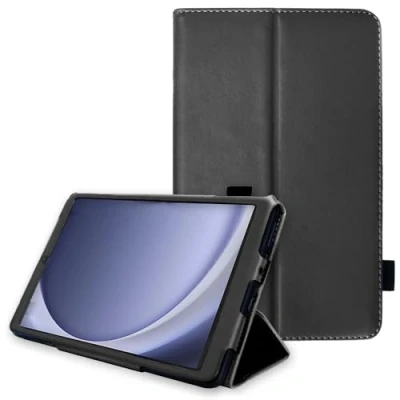 Abbildung von TECHGEAR Lederhülle für Samsung Galaxy Tab A9 8.7 (SM X110 / SM X115), Premium PU Leder Slim Folio Stand Case Cover mit Handschlaufe [Schwarz]