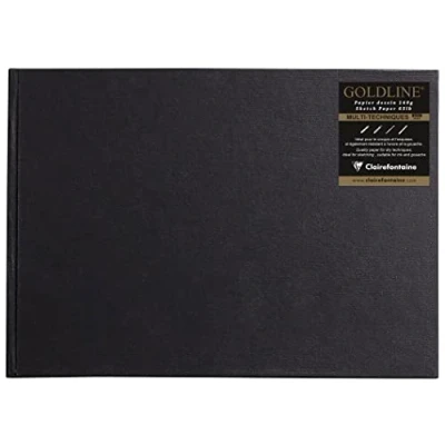 Abbildung von Clairefontaine 134244C Skizzenbuch / Zeichenheft Goldline, geleimt mit Fadenbindung, DIN A3 29,7x42 cm, Querformat, 64 Blatt 140g elfenbein, festem Umschlag, ideal für Mixmedia, Schwarz, 1 Stück