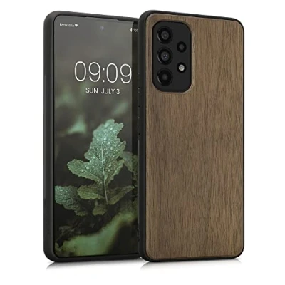 Abbildung von kwmobile Hülle kompatibel mit Samsung Galaxy A53 5G Holz Case stoßfestes Handy Cover TPU Handyhülle in Dunkelbraun