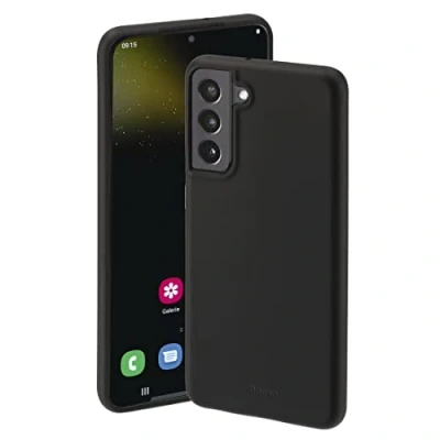 Abbildung von Hama Hülle für Samsung Galaxy S22+ (Handyhülle schützt vor Stößen, Kratzern und Schmutz, Schutzhülle ermöglicht induktives Laden, seidig Mattes Case aus TPU mit weichem Innenfutter) schwarz