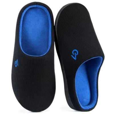 Abbildung von VeraCosy Herren Zweifarbige Hausschuhe Memory Schaum Pantoffeln,Schwarz Saphirblau,46/47 EU