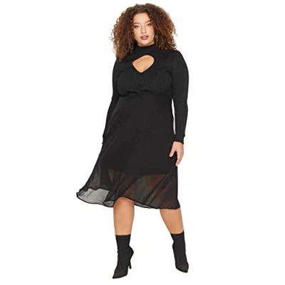 Abbildung von TRENDYOL Damen Midi A Linie Webstoff Größen in Rock Skirt, Schwarz, 42