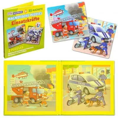 Abbildung von MAGNIKON Magnetpuzzle Einsatzkräfte 25 Teile, Magnet Puzzles ab 2 Jahren, Magnetische Puzzles, Beschäftigung Flugzeug Kinder, Magnetspiel, Reisespiel, Spiele für unterwegs