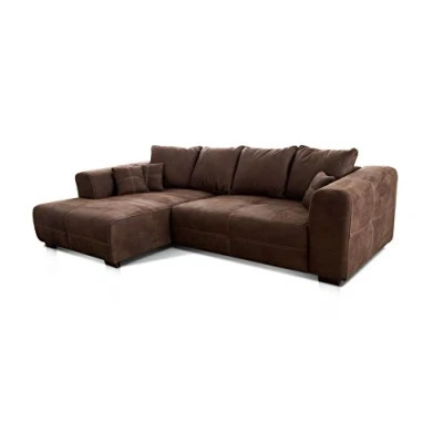 Abbildung von Cavadore Ecksofa Mavericco / XXL Couchecke inkl. Kissen Longchair links Industrial Style 285 x 69 170 (BxHxT) Mikrofaser Dunkelbraun