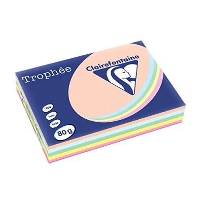 Abbildung von Clairefontaine 1703C Druckerpapier Trophée, für alle Laserdrucker, Kopierer und Tintenstrahldrucker, DIN A4 (21 x 29,7 cm), 80g, 1 Ries mit 500 Blatt, Pastell sortiert