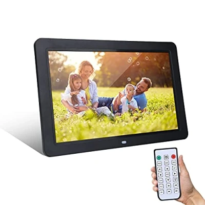 Abbildung von Digitale Bilderrahmen, 12 Zoll, 1280 x 800, elektronisches Album, Fotorahmen, Unterstützung für AV / MP4 MP3 JPG/JPEG, Uhr/Kalender/Musikvideoplayer, mit Fernbedienung(schwarz)