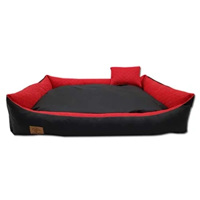Abbildung von Odolplusz XXL Hundebett für große Hunde Hundekissen Hundesofa mit Wendekissen Bezug abnehmbar und waschbar [ 120x80cm, Schwarz Rot ]