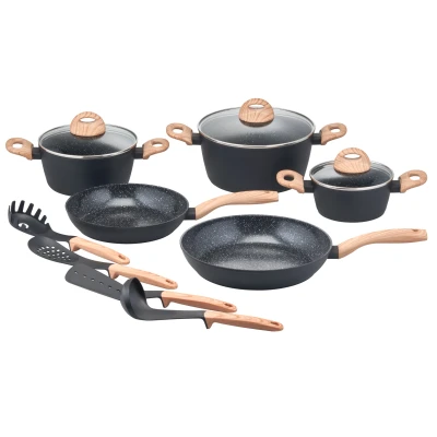 Abbildung von Home affaire Topf Set &quot;Genlis&quot;, Aluminium, (Set, 12 tlg., Kochtopf 16/20/24 cm, Bratpfanne 24/28 cm + 4 tlg. Küchenhelfer Set), im modernen Design mit formschönen Soft Touchgriffen