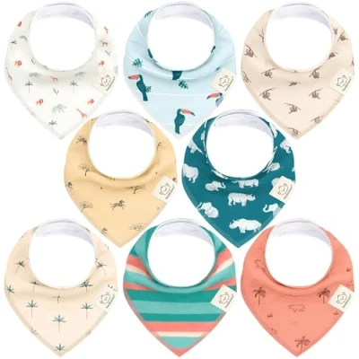 Abbildung von 8 Stück Dreieckstuch Baby Junge, Mädchen Unisex Bandana Lätzchen Baby, Super Absorbierende Halstuch Bio Baumwolle Lätzchen, Halstücher für Säuglinge, Sabberlätzchen (Wildscape)